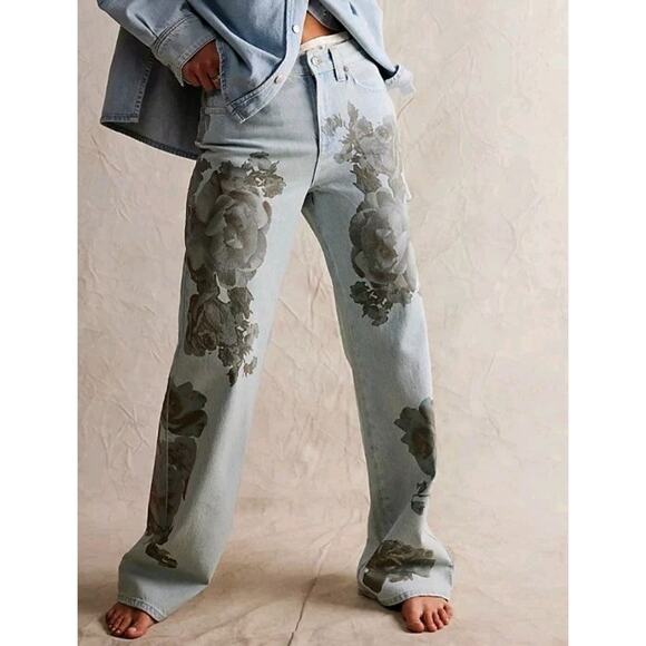 We The Free Tinsley Baggy High-Rise Printed Jeans Sz 26